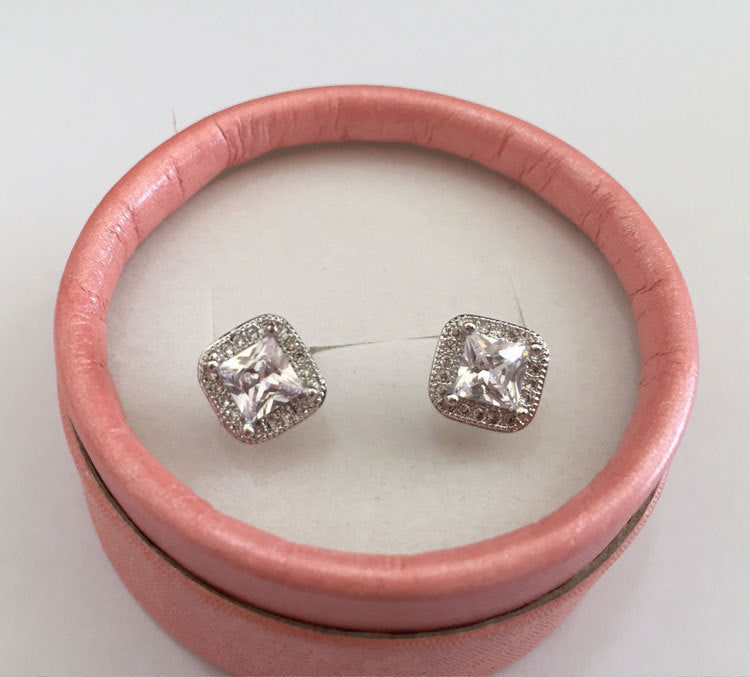 Zircon Square Earrings (2 pairs)