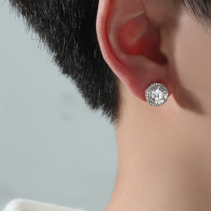 Micro Set Zircon Round Stud Earrings for Men 