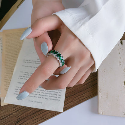 Silver Green Dropstone Hollow Adjustable Ring