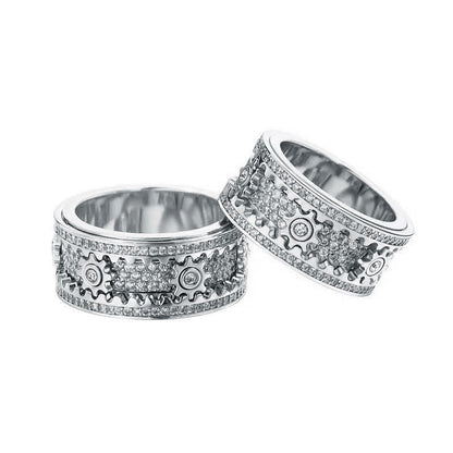 Silver CNC Gear Diamond Ring