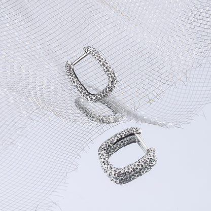 Silver Oval Metallic Bump Earrings (1 pair)