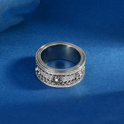 Silver CNC Gear Diamond Ring