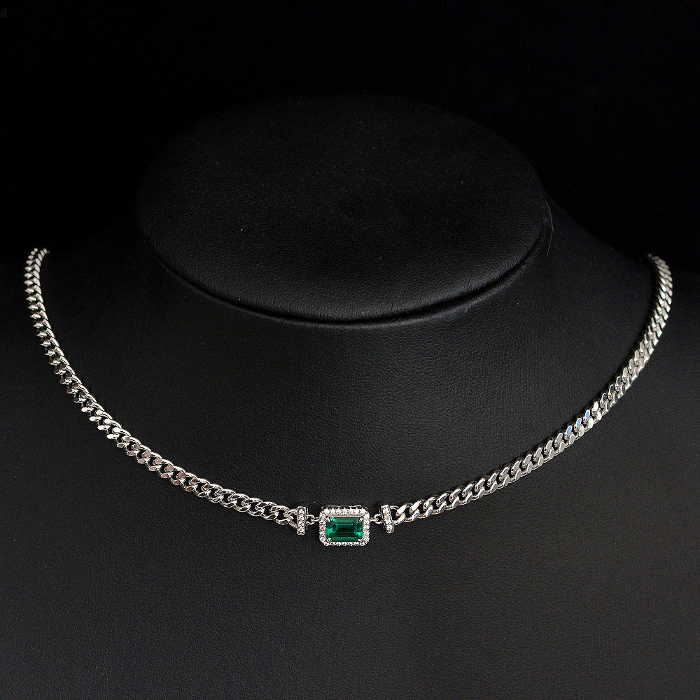 Smaragd Anhänger Silber Einstellbar Einfache Halskette