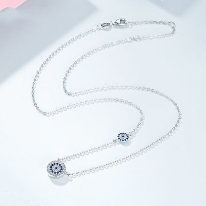 Silver Blue Eye Clavicle Chain Necklace