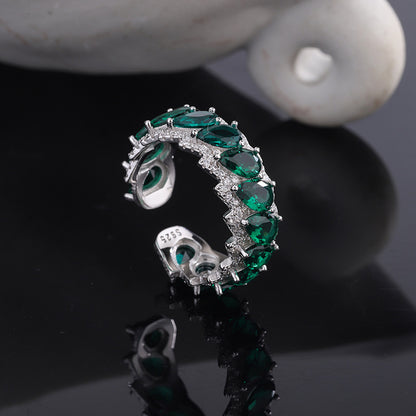 Silver Green Dropstone Hollow Adjustable Ring