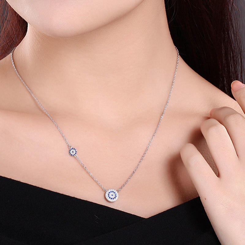 Silver Blue Eye Clavicle Chain Necklace