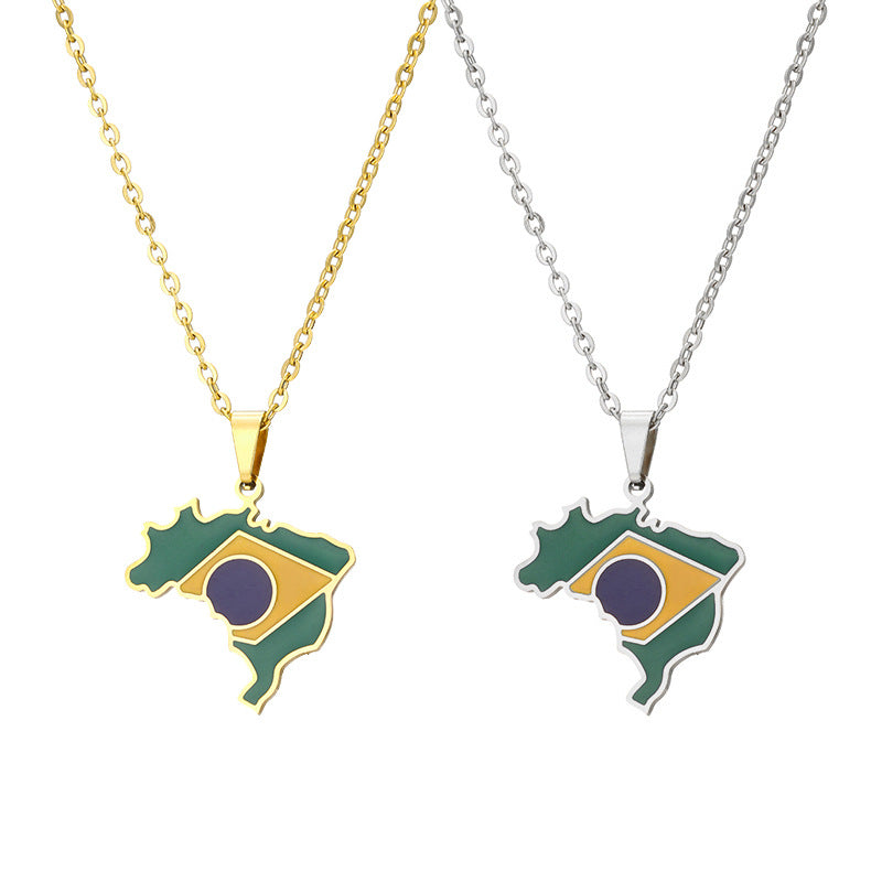 Collier pendentif carte du Brésil