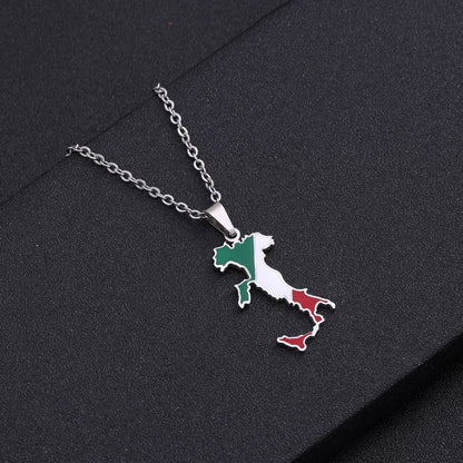 Italy Map Pendant Stainless Steel Necklace