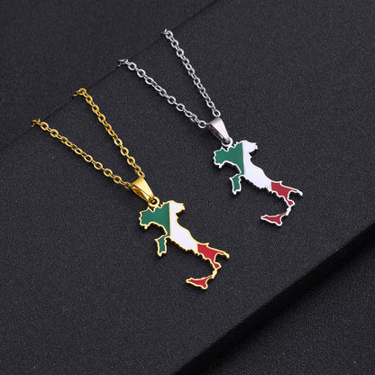 Italy Map Pendant Stainless Steel Necklace