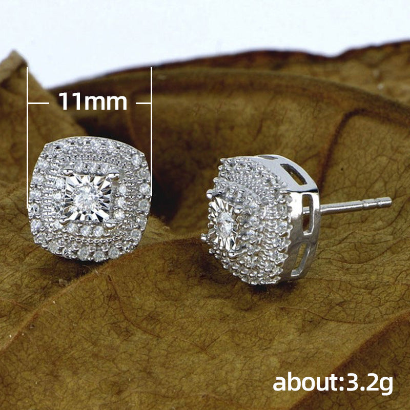 Elegant micro inlaid white zircon stud earrings (1 pair)