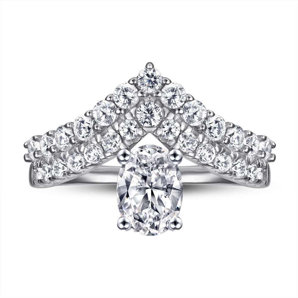 Zircon V-shaped Double Row Diamond Ring