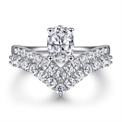 Zircon V-shaped Double Row Diamond Ring